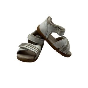 Bobux Kids White Leather Sandals Hook Strap Summer Euro Minimalist SZ 3 Play